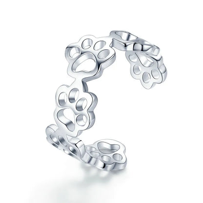 WOSTU 925 Sterling Silver Pet Cat Stackable opening Ring For Women Snake Dog Adjustable rings Fine Jewelry Party Birthday Gift
