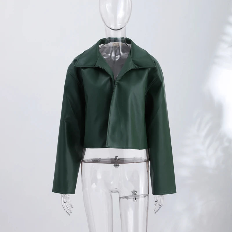 Casual Pu Leather Women's Jacket Chic Solid Long Sleeve Stand Collar Female Outwear 2026 Autumn Winter Street Short Lady Jacket