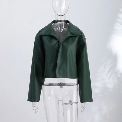 Casual Pu Leather Women's Jacket Chic Solid Long Sleeve Stand Collar Female Outwear 2026 Autumn Winter Street Short Lady Jacket