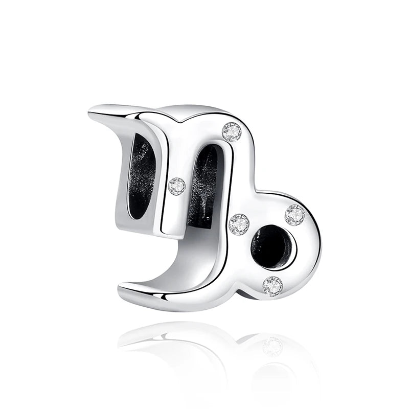 Original 925 Sterling Silver Charms Beads 12 Zodiac A-Z Letters Virgo Aries Fit Brand Bracelets Necklaces Jewelry For Women