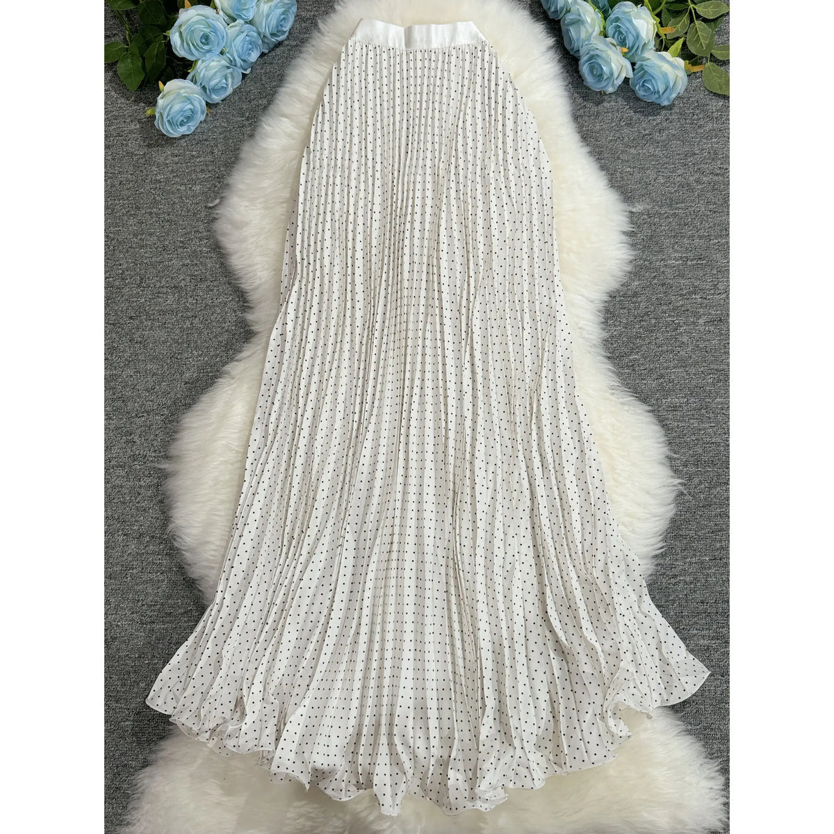 Polka Dot Print High Elegant A-line Pleated Long Skirt For Women 2025 Spring autumn Office Lady Casual Leopard Skirts