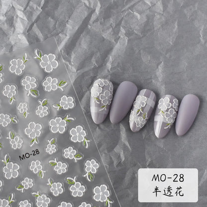 5D Embossed Nail Art Decals Elegant Petals Florals Daisy Flowers Leaves Adhesive Sliders Stickers For Manicure Tips Decoration