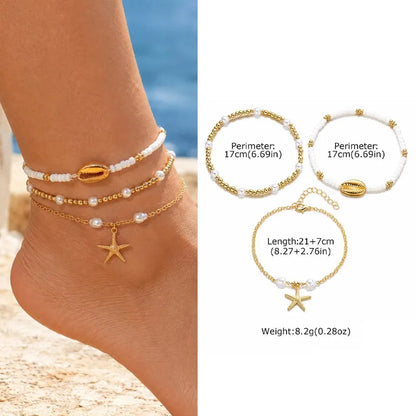 Waterproof Layered Anklet Bracelet for Women, Adjustable Gold Plated with Zirconia Stainless Steel Link Foot Chain Jewelry