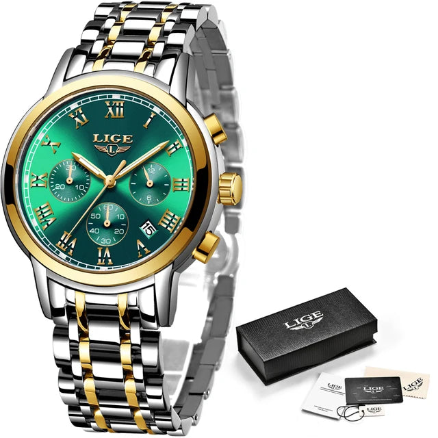 LIGE New Fashion Gold Women Watches Creative Steel Women's Bracelet Wrist Watches Ladies Waterproof Female Relogio Feminino+BOX