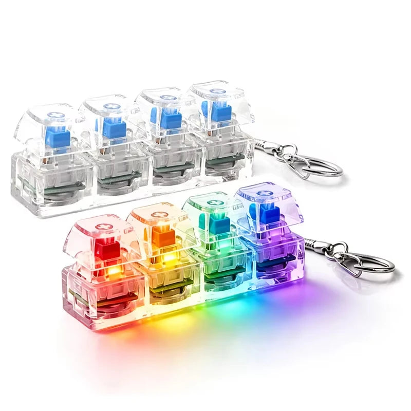 FTCY 4 Keys Mechanical Keyboard Keychain Fidget Toy With Lights For Adult To Relief Stress Decompression Calming Accessories