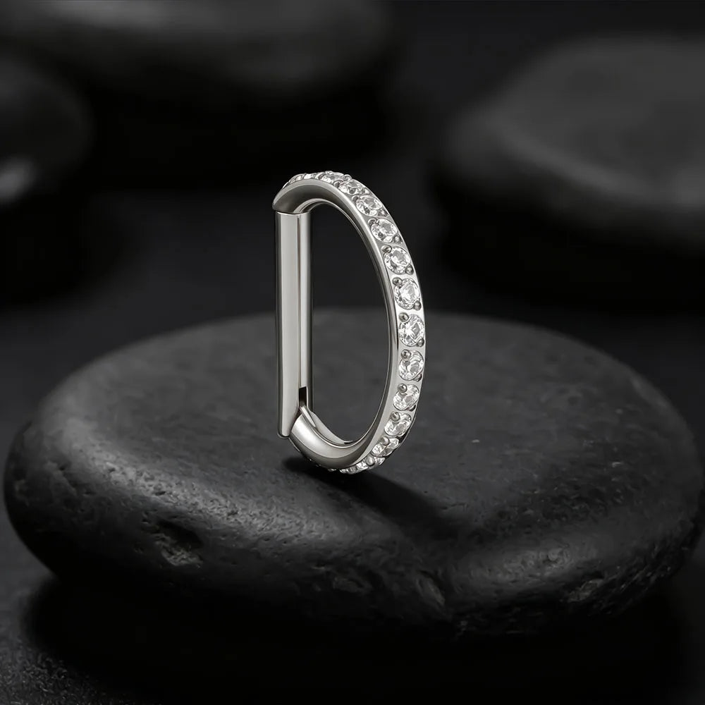 Right Grand ASTM F136 Titanium D Shape Nose Clicker with Full CZ 16G Hinged Segment Hoop Conch Helix Ear Piercing Body Jewelry