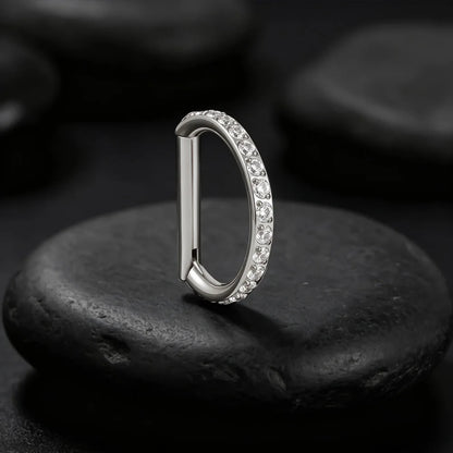 Right Grand ASTM F136 Titanium D Shape Nose Clicker with Full CZ 16G Hinged Segment Hoop Conch Helix Ear Piercing Body Jewelry
