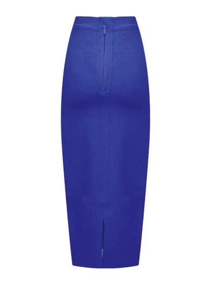 BEAUKEY Sexy Blue Mid Calf HL Bandage Pencil Skirt Long Bodycon Women Stretchable Split Skirt Wholesale XL Red Lady Skirts