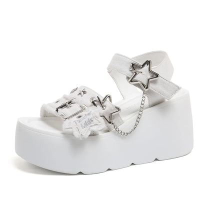 2026 Summer Women's Gothic Chunky Platform Wedges Sandals Chain Street Cool Slide Sandals Women Shoes Walking Comfy