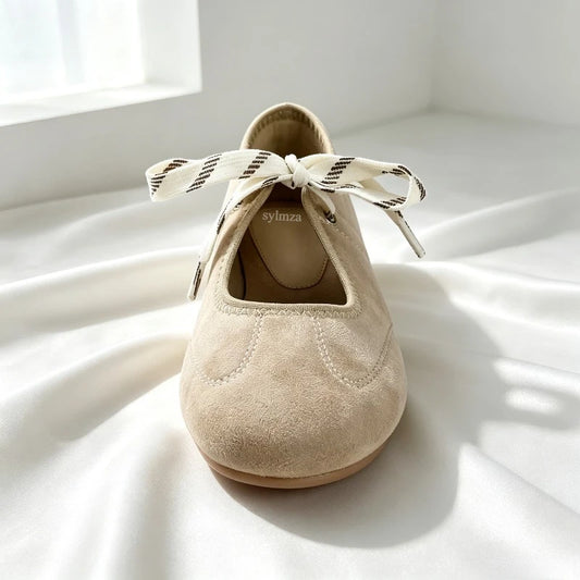 Women's Lace-Up Round-Toe Ballet Flats