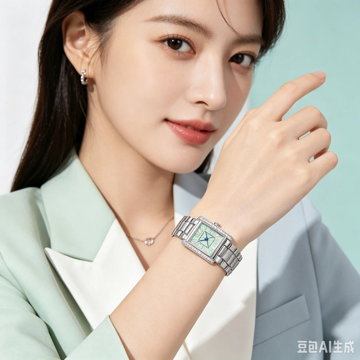 Luxury Brand Women Watch Rectangular Dial Pink Waterproof Exquisite Green Hand Clock Female Gift Luxury Ladies Wristwatch Silver