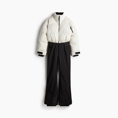 Warm Women's Skiwear Jumpsuit With Belt Stand Collar Full Sleeve Zipper Straight Thicken Jumpsuits 2026 Winter Lady Chic Clothes