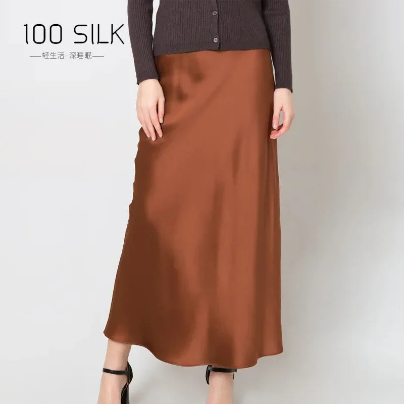 22mm Heavy Silk Skirt Spring and Summer 100% Mulberry Silk Glossy Long Hip Skirt Elastic High Waist Thin Fishtail Skirt