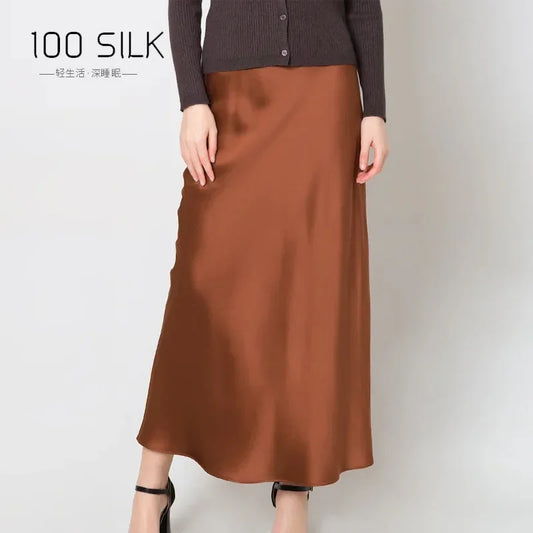 22mm Heavy Silk Skirt Spring and Summer 100% Mulberry Silk Glossy Long Hip Skirt Elastic High Waist Thin Fishtail Skirt