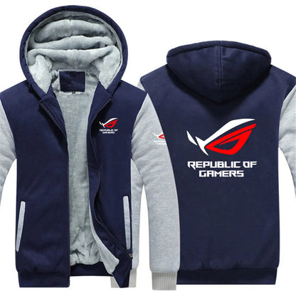 2025 Autumn Winter Cardigan Long Sleeve Thickened Hoodies Men's ROG Republic Of Gamers Print Cold-Proof High Street Hooded Coats