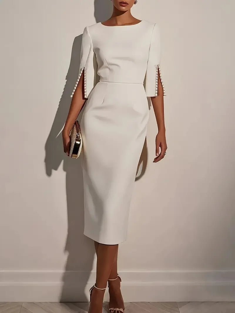 2025 Dress for Women Fashion Comfortable Office Solid Color Commuter Bead Slim and Elegant Evening Party Dress