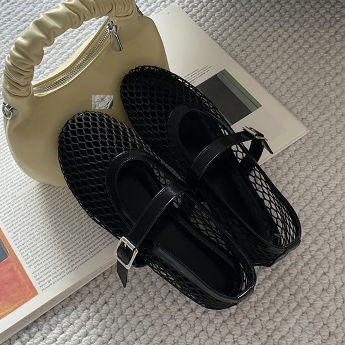 Eilyken Summer Designer Cosy Mesh Heels Women Flat Shoes Fashion Round Toe Buckle Strap Casual Outdoor Dress Sandals