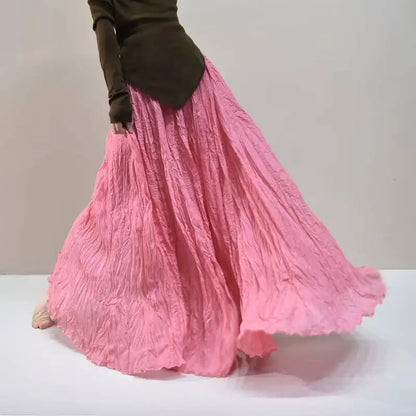 Pleated Long Skirts Women 2026 Spring Summer Fashion Loose Casual Elegant Maxi Skirt