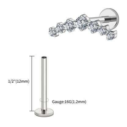 Right Grand ASTM F136 Titanium 16G CZ Cluster Climber Stud Earring Labret Helix Tragus Cartilage Stud Flatback Piercing