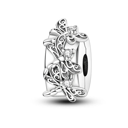 Original 925 Sterling Silver Clip Charm Inlaid Zircon Cat Butterfly Charm Silicone Spacer Beads For Women Bracelet DIY Jewelry