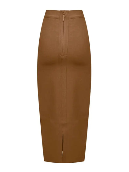 BEAUKEY Sexy Blue Mid Calf HL Bandage Pencil Skirt Long Bodycon Women Stretchable Split Skirt Wholesale XL Red Lady Skirts
