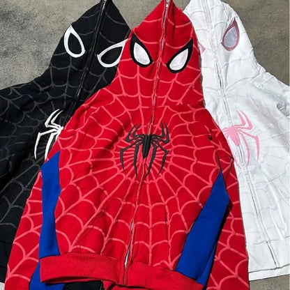 New Gothic Dark Spider Print Hooded Cardigan Loose Sweater Jacket Women