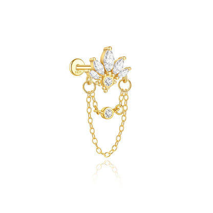 AIDE 925 Sterling Silver Shiny Hollow Lotus Flower Crown Flat Back Internal Thread Piercing Earring For Women INS Dainty Luxury