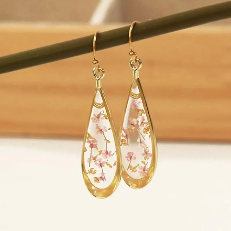 Natural Flower Drop Earrings Unique Epoxy Resin Real Flowers Earrings Elegant Pressed Flowers Earring Wholesale Custom Accessory