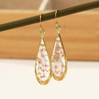 Natural Flower Drop Earrings Unique Epoxy Resin Real Flowers Earrings Elegant Pressed Flowers Earring Wholesale Custom Accessory