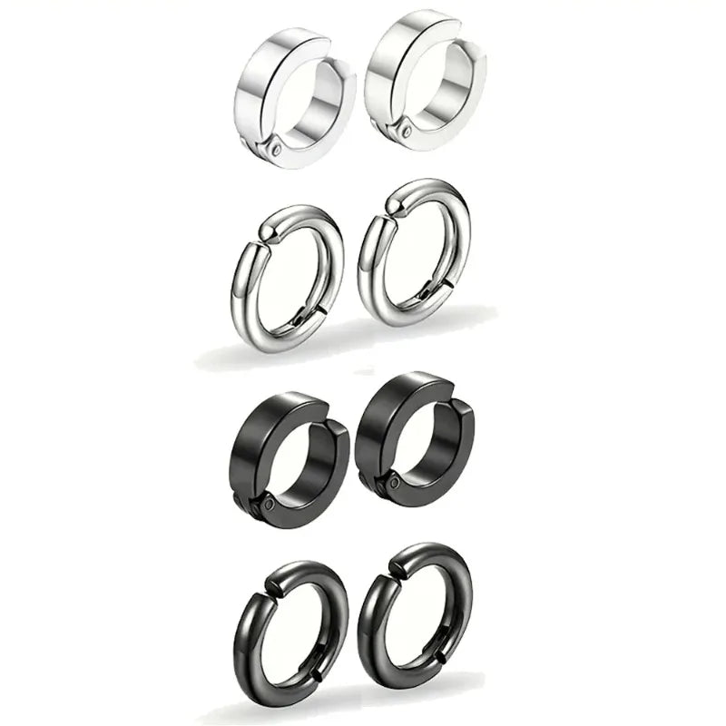 2/4 Pairs Punk Style Stainless Steel Ear Clip Set - Chic Circle Ear Cuffs No Piercing Needed Trendy Jewelry Gift