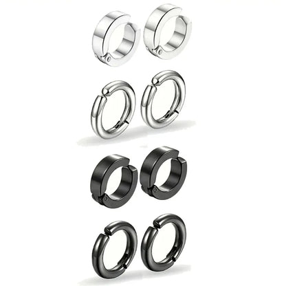 2/4 Pairs Punk Style Stainless Steel Ear Clip Set - Chic Circle Ear Cuffs No Piercing Needed Trendy Jewelry Gift