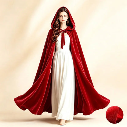 Halloween Hooded Velvet Cloak Long Medieval Cape Wide Silhouette Velvet Shawl For Women Wedding Stage Festival Holiday