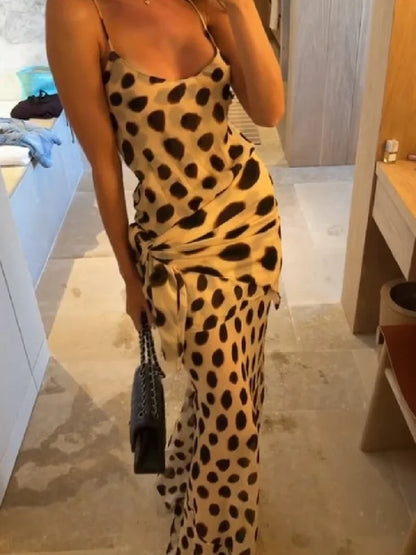 Retro Polka Dot Sling Maxi Dress Woman Sexy U-neck Sleeveless Waist-cinching Bodycon Dresses 2026 Summer Party Vacation Robes