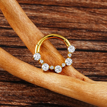 Right Grand ASTM F136 Titanium 16G Hinged Daith Earring Segment Hoop 8mm/10mm CZ Septum Clicker Nose Ring Piercing Body Jewelry