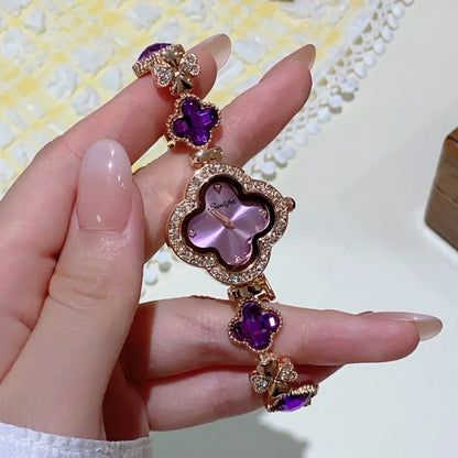 Fashion Clover bracelet Women's Watches Light Luxury Diamond Inlaid Female Watch Ladies Fashion Quartz Bracelet Wristwatch