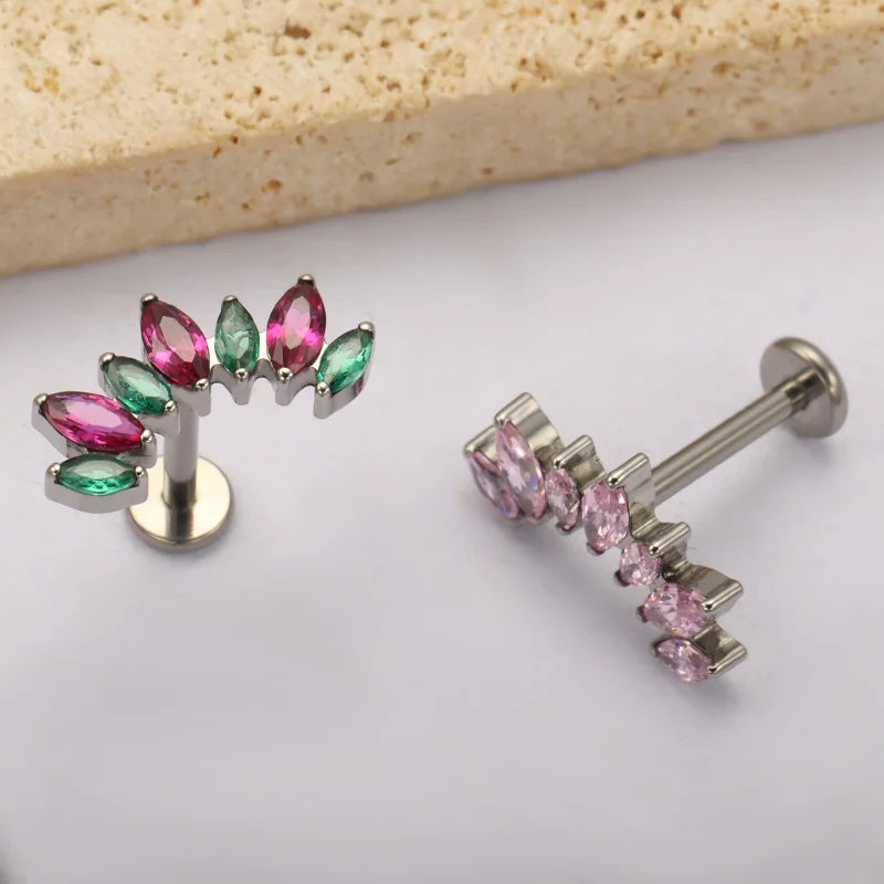 ASTM F136 Titanium Ear Climber Cartilage Helix Earring 16G Curved Marquise CZ Tragus Labret Stud Flat Back Piercing Body Jewelry