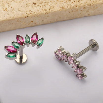 ASTM F136 Titanium Ear Climber Cartilage Helix Earring 16G Curved Marquise CZ Tragus Labret Stud Flat Back Piercing Body Jewelry