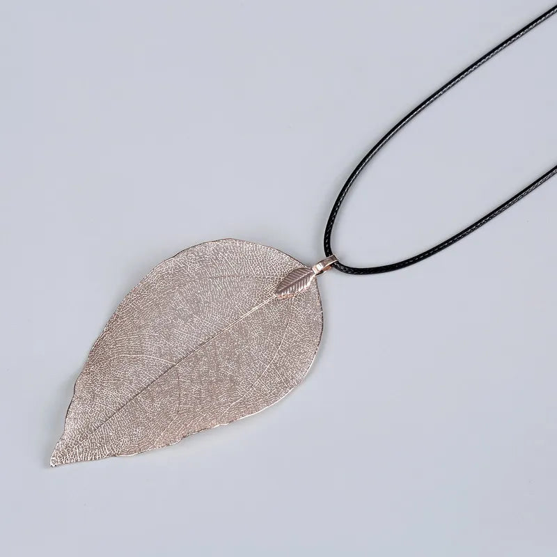 Fashion Unique Natural Real Leaf Choker Pendant Necklace For Women True Leaves Shape Filigree Wedding Necklace Jewelry Gift