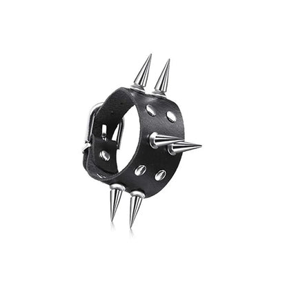 80s Black Round Square Gothic Spike Bracelet Punk Rock Bracelet Studded Faux Leather Bracelet for Men Women
