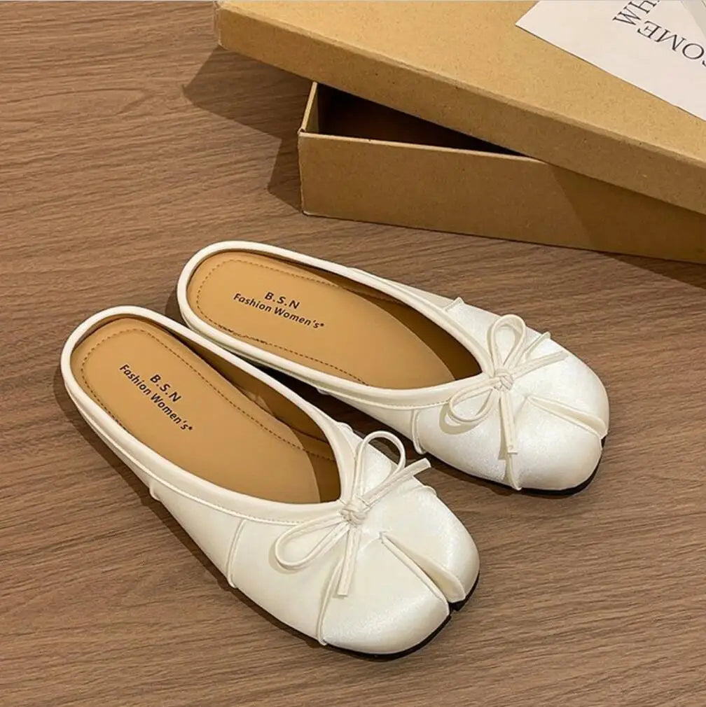 Fashion Bowknot Split Toe Women Tabi Ninja Ballet Flats Slippers Comfortable Walking Loafers Sweet Ladies All-match Mules Shoes