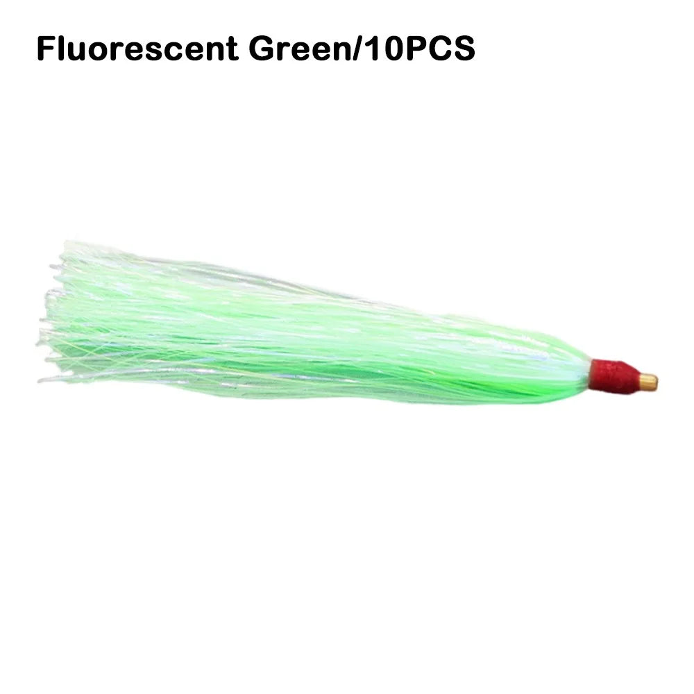 10PCS Colorful Rubber Trolling Skirt Fishing Bait Flash Line Portable Tuna Lure Artificial Bait Rig Fishing Hooks Fishing Tackle
