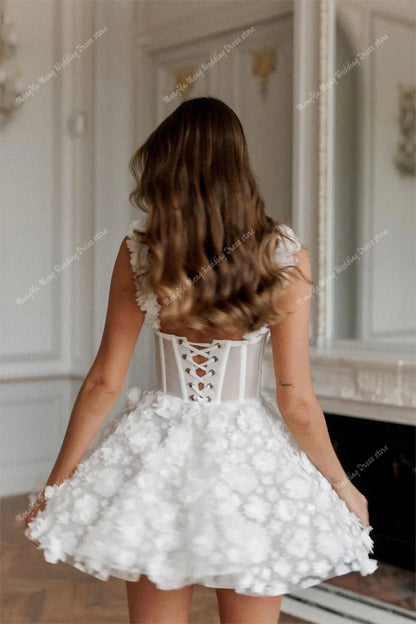 ZHUISHU White Mini Prom Dresses Flower Lace Embroidery Evening Dress Lace-up Spaghetti Strap Party Customized vestidos de fiesta