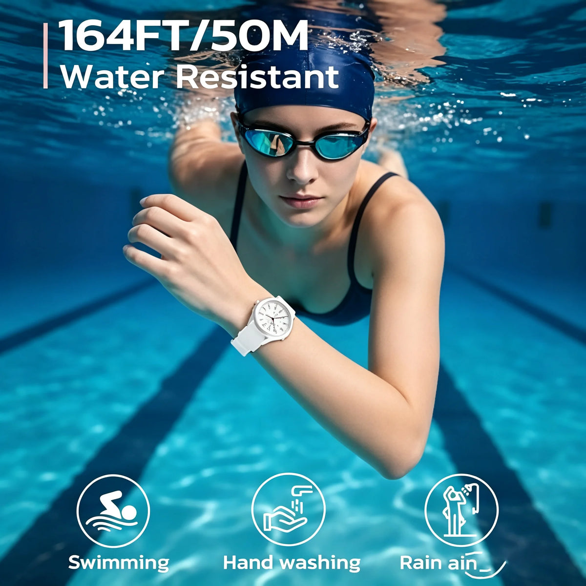 SOCICO Analog Watch for Women Nurses 50M Waterproof Night Light 12/24H Clear 39mm Case, Nurse Essentials, Soft Band, Shockproof
