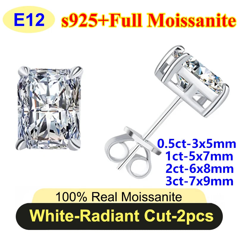 PureNew 0.5-3ct Classic Full Moissanite Earrings For Women S925 Silver Plated 18k Gold D Color VVS1 Women's Moissanite Earrings