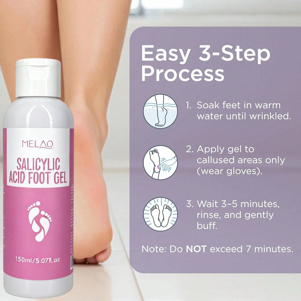 MELAO Salicylic Acid Foot Gel - Dead Skin & Callus Remover, Exfoliating Treatment for Rough Cracked Feet, Softens Heels, 150ml
