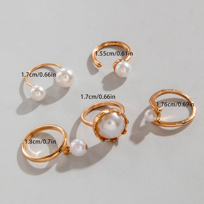 Tocona 2024 New Fashion Luxury Imitation Pearl Open Ring Sets for Women Elegant Gold Color Ring Party Jewelry Accessories