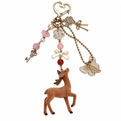 Cute Portable Deer Keychain 11.5cm Length Korean Style Phone Charms Handmade DIY Bead Case