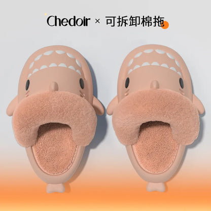 Litfun Fuzzy Shark Slippers For Women Men Winter Indoor Plush Cartoon Cotton Shoes New Outdoor Adults Kids Waterproof Furry Shoe