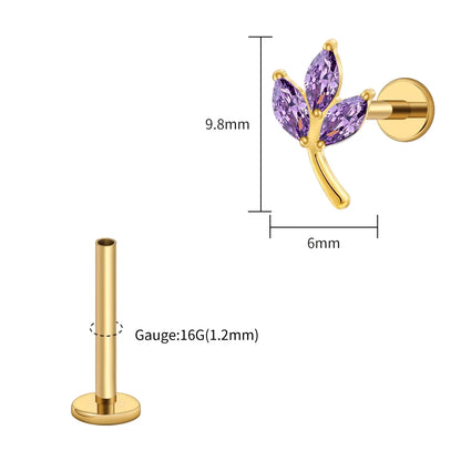 Right Grand ASTM F136 Titanium Triple Marquise CZ Cartilage Earring 16G Dainty Leaf Helix Tragus Stud Ear Piercing Jewelry