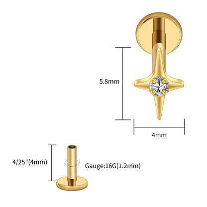 Right Grand ASTM F136 Titanium Four Point Star Flat Back Stud 16G Tiny CZ Cartilage Earring Helix Tragus Nose Piercing Jewelry